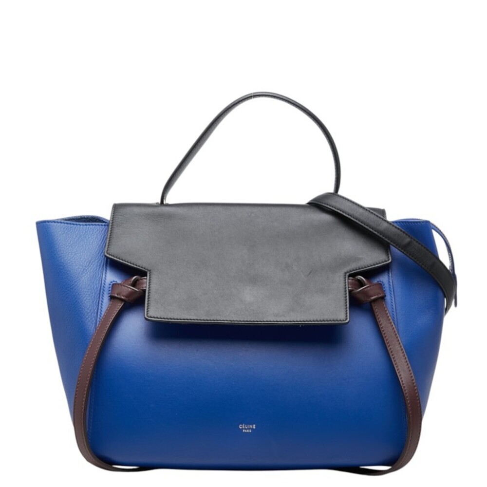 Celine Belt Bag Mini Handbag Shoulder 2-Way Blue Black Leather Women's CELINE
